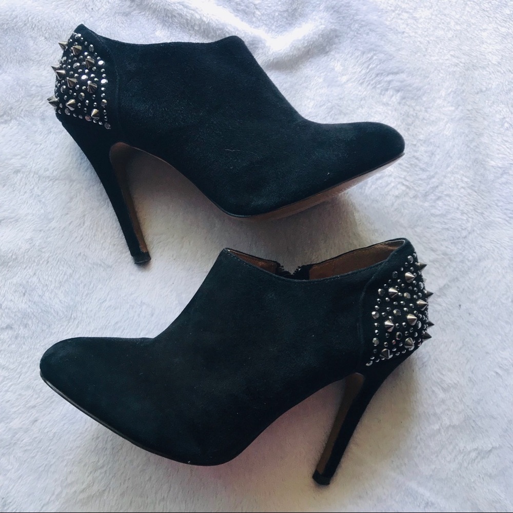 Aldo Studded Spiked Ankle Bootie Heel Black Suede
